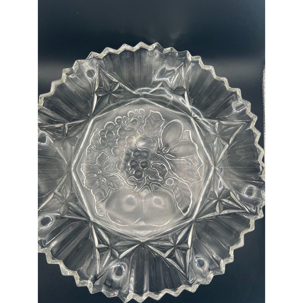 Vintage Federal Glass Pioneer Pattern 10-Inch Clear Fruit Bowl with Crimped Edge - Picture 3 of 5